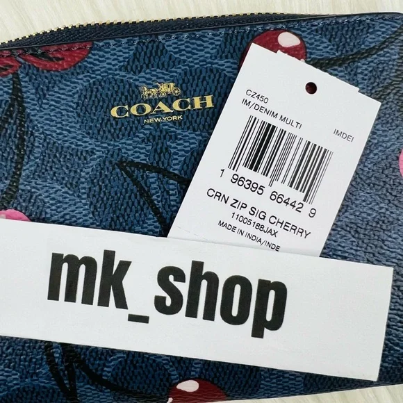 COACH Signature Corner Zip Wristlet Cherry Print - Picture 8 of 12